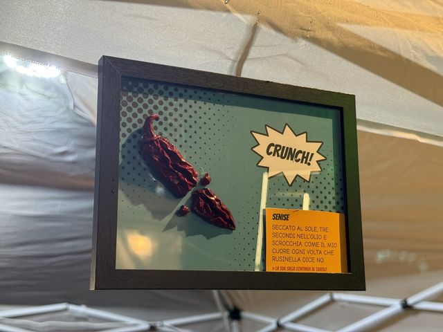Peperoni cruschi in rilievo rosso, quadro-teca a fumetto